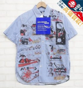 ジュンヤワタナベマン WG-B028-051 Dr.スランプアラレちゃん綿シャンブレーツイルプリント半袖シャツ JUNYA WATANABE MAN